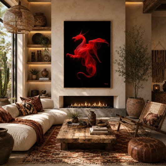 Neonroter Drache Quantum Flow Poster