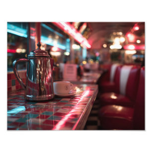 Neonrotes Diner-Counter, Retro-Nachtszene Fotodruck