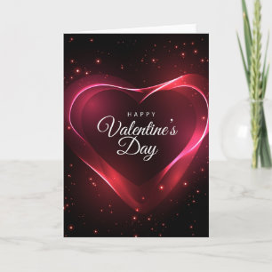 Neonrotes Valentinsherz umgeben von roten Sternen Dankeskarte