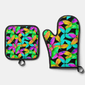 Neonscape Leaf Muster Ofenhandschuh & Topflappen-Set (Vorderseite)