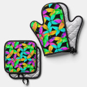 Neonscape Leaf Muster Ofenhandschuh & Topflappen-Set (Vorderseite/Rückseite)