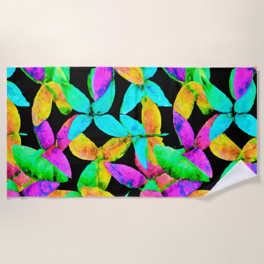 Neonscape Leaf Muster Strandtuch (Vorderseite)