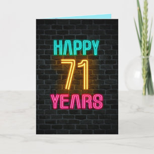 Neonschild an der Ziegelwand zum 71. Geburtstag Karte