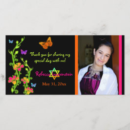 Neonschmetterlinge u. Blumen-Foto danken Ihnen zu Dankeskarte