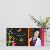 Neonschmetterlinge u. Blumen-Foto danken Ihnen zu Dankeskarte (Stehend Vorderseite)