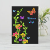 Neonschmetterlinge u. Blumen-Schläger Mitzvah Einladung (Stehend Vorderseite)