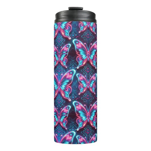 Neonschmetterlingsmuster Thermosbecher (Vorderseite)