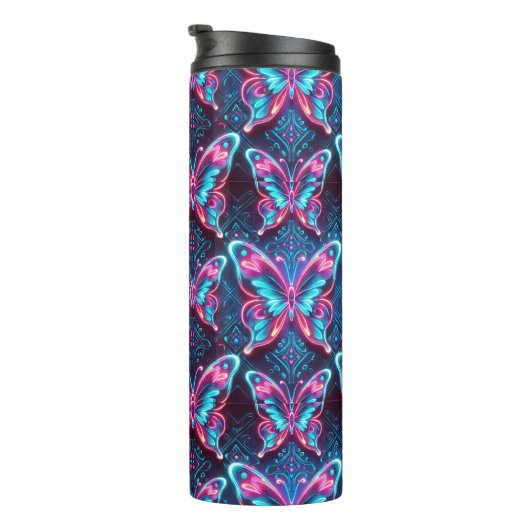 Neonschmetterlingsmuster Thermosbecher (Nach rechts gedreht)