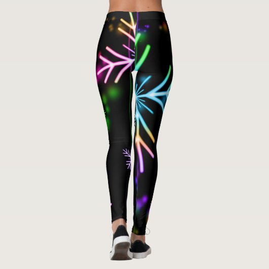 Neonschneeflocken Weihnachtsmuster Leggings (Rückseite)