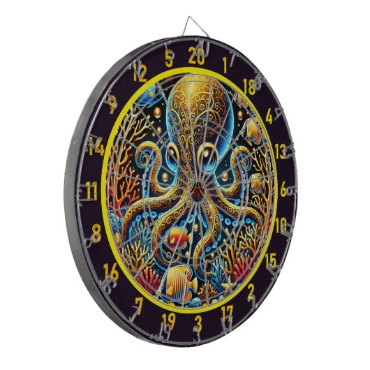 Neonschuppung Oktopus Dartboard Dartscheibe (Vorderseite Links)