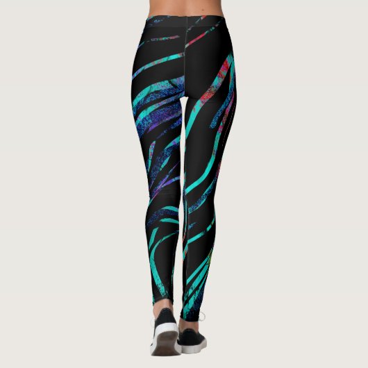 Neonschwarzer Marmorschimmer-Pastellregenbogen Leggings (Rückseite)