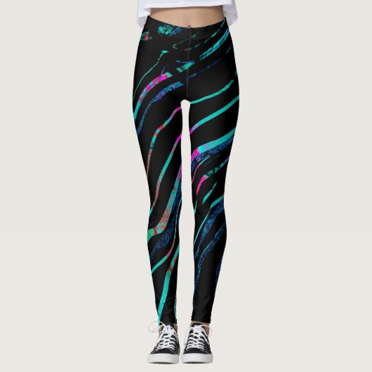 Neonschwarzer Marmorschimmer-Pastellregenbogen Leggings (Vorderseite)