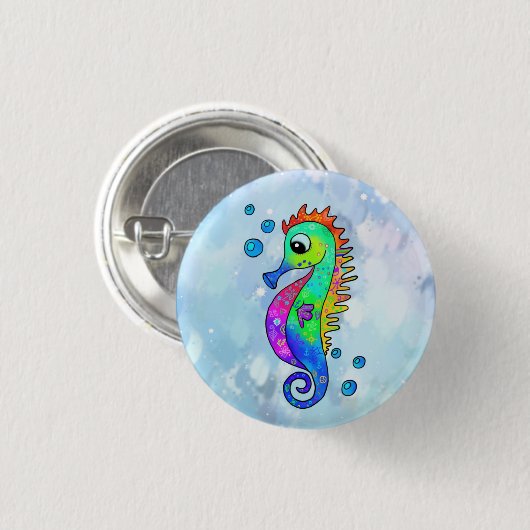 Neonseepferd Button (Vorne & Hinten)