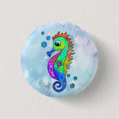 Neonseepferd Button (Vorderseite)