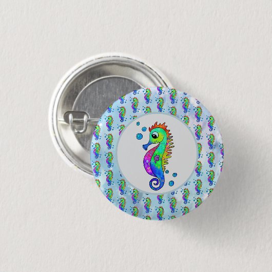 Neonseepferd Button (Vorne & Hinten)