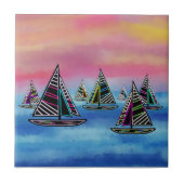 Neonsegelboote in der Sun-Keramik-Fliese Fliese (Vorderseite)