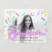 Neonskript und Muster-Abschluss-Foto der 80er Jahr Postkarte (Vorne/Hinten)