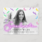 Neonskript und Muster-Abschluss-Foto der 80er Jahr Postkarte (Vorderseite)