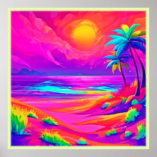 Neonsonne und Strandglück Poster