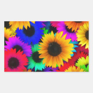 Neonsonnenblumen Rechteckiger Aufkleber