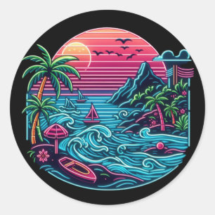 Neonstrand von Tropical/Hawaii Runder Aufkleber