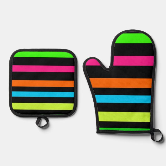 Neonstreifen Ofenhandschuh & Topflappen-Set (Vorderseite)