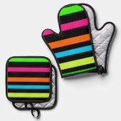 Neonstreifen Ofenhandschuh & Topflappen-Set (Vorderseite/Rückseite)