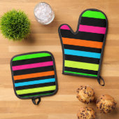 Neonstreifen Ofenhandschuh & Topflappen-Set (Oben Unten)