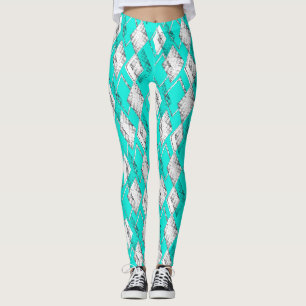 Neontürkisfarbenes geometrisches Muster. Leggings