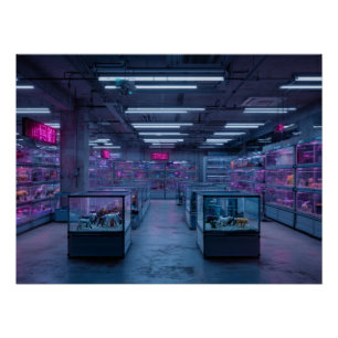 Neonvioletter Cyber-Arcade-Innenraum Poster