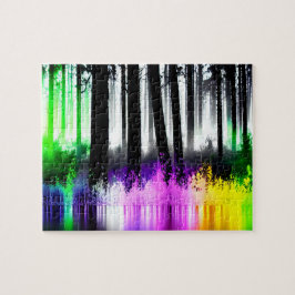 Neonwälder im Wasser reflektieren Puzzle