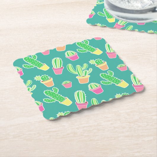 Neonwasserfarbenkaktusse in Rohrmustern Untersetzer (angewinkelt)