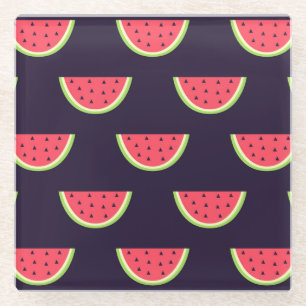 Neonwassermelone auf lila Muster Glasuntersetzer