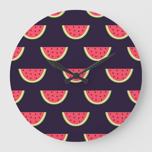 Neonwassermelone auf lila Muster Große Wanduhr (Vorderseite)