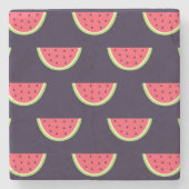 Neonwassermelone auf lila Muster Steinuntersetzer (Vorderseite)