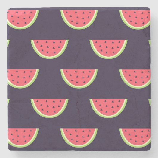 Neonwassermelone auf lila Muster Steinuntersetzer (Vorderseite)