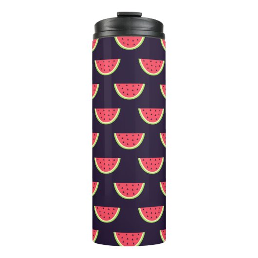 Neonwassermelone auf lila Muster Thermosbecher (Vorderseite)