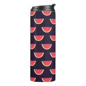 Neonwassermelone auf lila Muster Thermosbecher (Nach links gedreht)