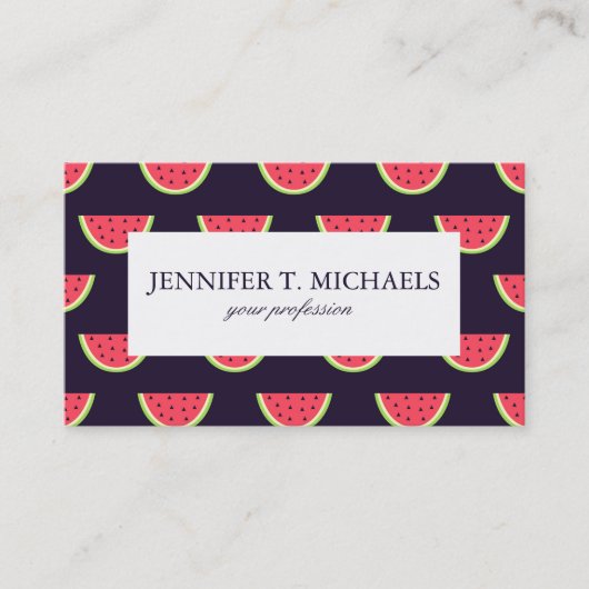 Neonwassermelone auf lila Muster Visitenkarte (Vorderseite)