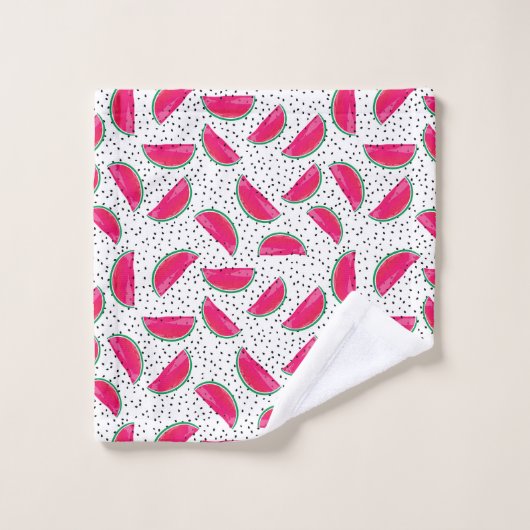 Neonwassermelone auf Samen-Muster Badhandtuch Set (Waschlappen)