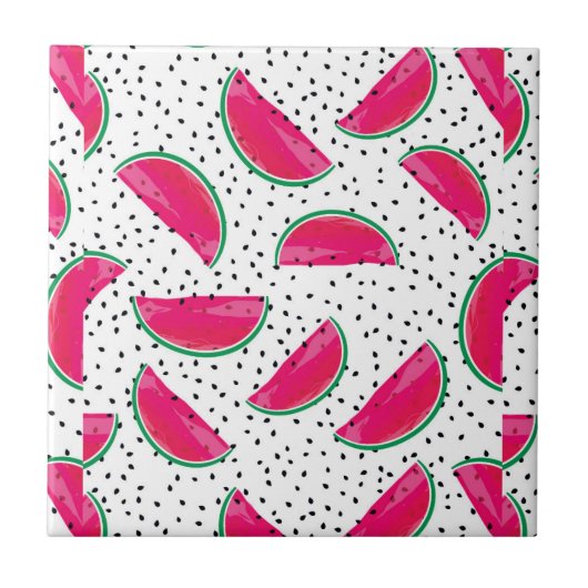 Neonwassermelone auf Samen-Muster Fliese (Vorderseite)