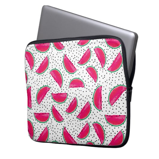 Neonwassermelone auf Samen-Muster Laptopschutzhülle (Vorderseite Links)