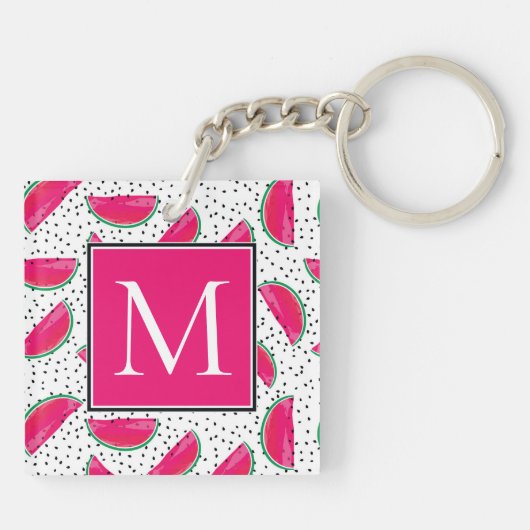 Neonwassermelone auf Samen-Muster Schlüsselanhänger (Rückseite)