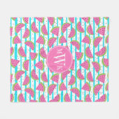 Neonwassermelone auf Streifen-Muster Fleecedecke (Vorderseite (Horizontal))