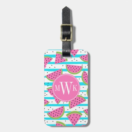Neonwassermelone auf Streifen-Muster Gepäckanhänger (Vorderseite vertikal)