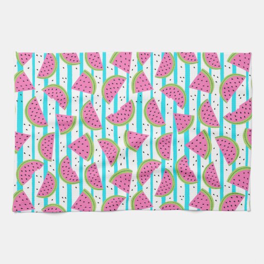 Neonwassermelone auf Streifen-Muster Handtuch (Horizontal)