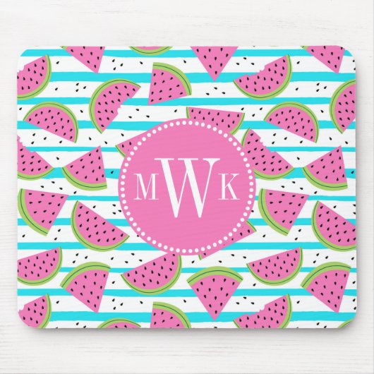 Neonwassermelone auf Streifen-Muster Mousepad (Vorne)