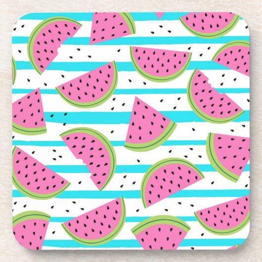 Neonwassermelone auf Streifen-Muster Untersetzer (Vorderseite)