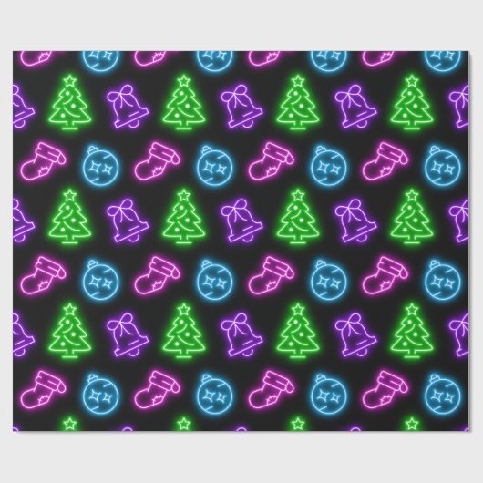 Neonweihnachtsfest in Schwarz Geschenkpapier (Flach)