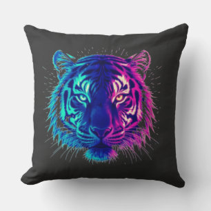 Neonweißer Tiger – Leuchtende Cyberpunk-Wildtierku Kissen